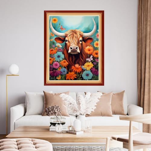 Funchey Stamped Cross Stitch Kits, DIY Cross Stitch Pattern for Adults Beginners Needlepoint Kits Embroidery Kit Arts and Crafts 11CT&Colorful Flower Cow 16x20 inchs - color: HandicraftColor15