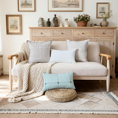 Tan Linen Plaid Throw Pillow Covers 18x18 Set of 1 - color: Plaid Khaki, size: 18" x 18" (Pack of 1)