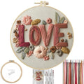 FONNUY I Love You Embroidery Kit for Beginners, Pre-Stamped Pattern Kits, Romantic Anniversary for Women Men, Valentine's Day Gifts Thread Needlework, 8'' Hoop (Love 01) - color: Love 01