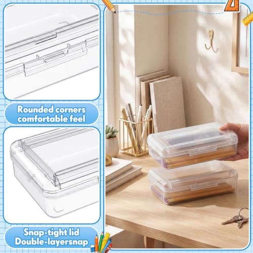 Blulu 6 Pack Double Layer Pencil Boxes Large Capacity,Clear - color: Clear