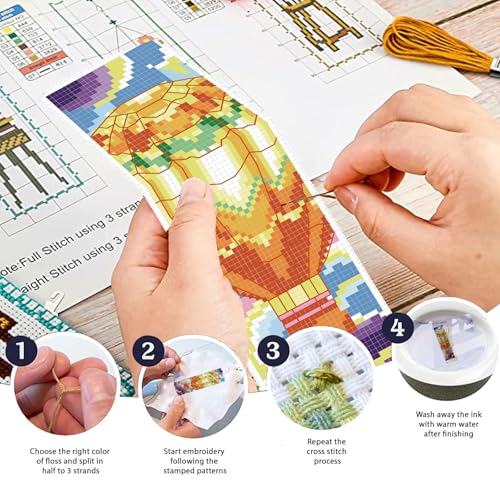 FREEBLOSS 6 Set Cross Stitch Bookmark Kit 11 CT Stamped Cross Stitch Kit DIY Embroidery Bookmark Kits for Adult Beginners with Instructions, Hot Air Balloon, 6 x 20 cm/8" x 2.4" - style: Hot Air Balloon