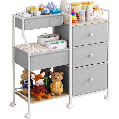 Modanais Baby Diaper Caddy Organizer Rolling Cart with Drawers, Light Gray - color: Light Gray