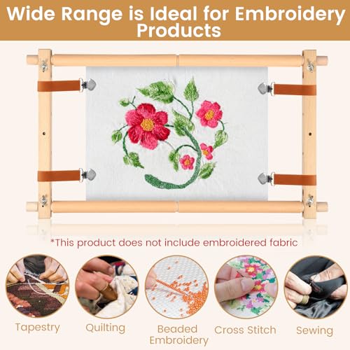 kjcbkcb Embroidery Scroll Frame, Wooden Cross Stitch Frame with Clips, Rotated Needlepoint Embroidery Tapestry Scroll Frame, Adjustable Needlepoint Stretcher Frame for Embroidery（12 x 21inch）