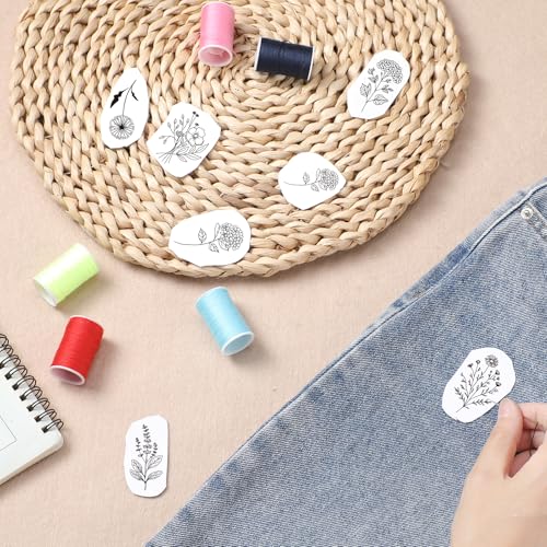 Water Soluble Embroidery Patterns Stabilizers, 6 Sheets 85 Pcs Floral Stick and Stitch Embroider Paper Wash Away, Pre-Printed Flower Daisy Transfer Paper Gifts for Hand Sewing Lovers Beginners - size: Flower B