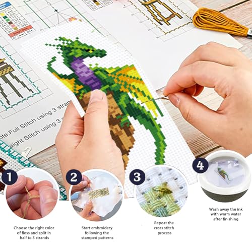 ORIGACH 6 Set Dragon and Loong Cross Stitch Bookmark Kit for Beginner - style: Dragon and Loong