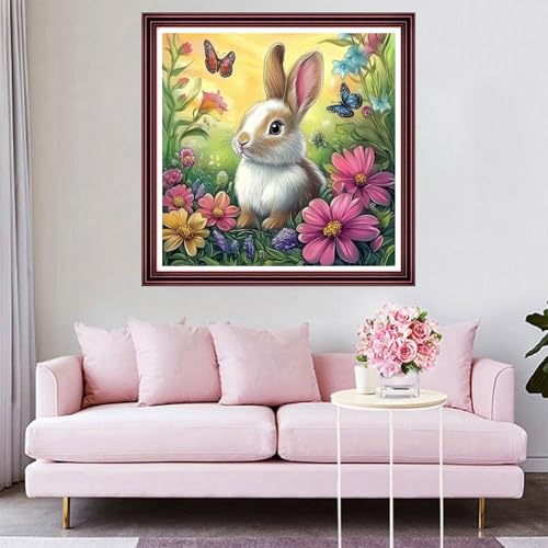 Funchey Counted Cross Stitch Kits for Adults Needlepoint Kits Unprinted Cross Stitching Embroidery Kit 11CT Cross Stitch Supplies-Lucky Rabbit Flower 18x18 inch - color: ArtsKit23