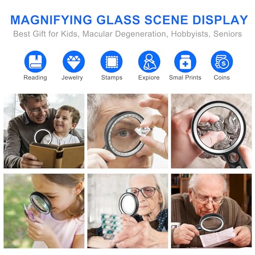 Magnifying Glass with 30 LED Lights, 10X 20X 45X Handheld Illuminated - color: Black & Silver