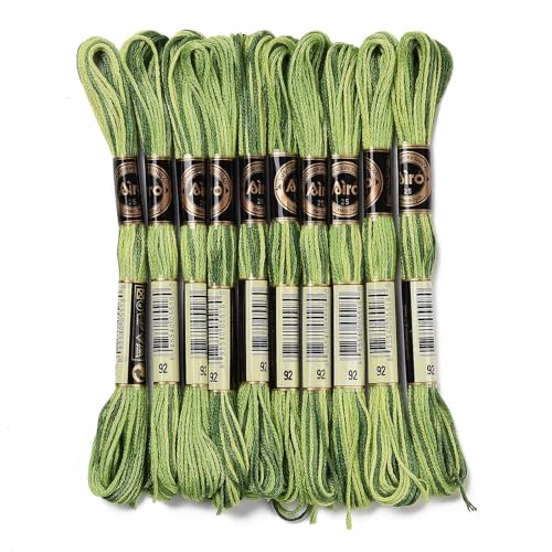 FASHEWELRY 10 Skeins Embroidery Floss Friendship Bracelet String Threads 6-Ply 0.5mm Green Cross Stitch Embroidery Thread for Sewing Bracelet Making Stitching Crafts - color: Green, size: 0.5mm