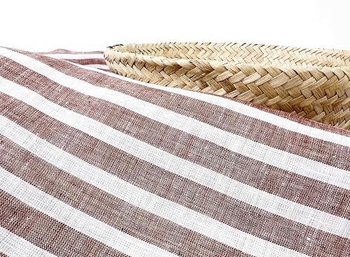 100% Linen Fabric – Lightweight Prewashed – Horizontal Stripe Patterns – Precut Style – Soft & Breathable – 52” Width – by The Linen Lab (Red 6808, 1 Yard pre Cut) - color: Red 6808, size: 1 yard pre cut