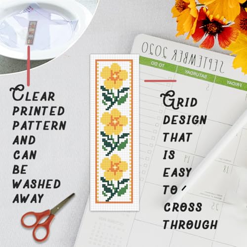 BEUNITONE Cross Stitch Bookmark Kit 6 Pcs Flower DIY Bookmarks Cross Stitch Kits for Adults Beginners with Instructions Cute Pre-Sorted Floss Cross-Stitch Stamped Embroidery Kit for Gifts 8''x2.4'' - style: Trivia Flowers