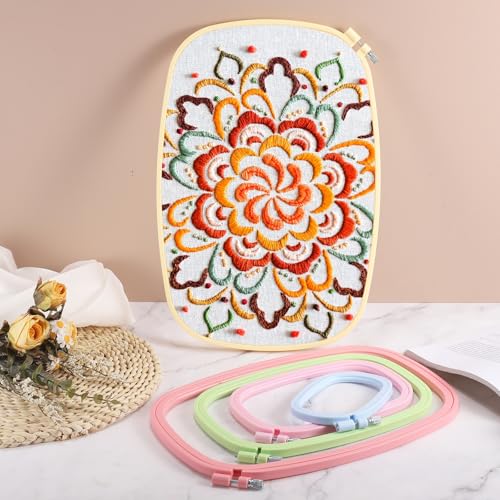 PATIKIL 3 Pieces 3.5" x 5.1" Rectangle Embroidery Hoops, Adjustable Cross Stitch Hoops Ring ABS Plastic Embroidery Frame Punch Needle Hoop for Sewing, Needlework, DIY Craft, Blue - color: Blue, size: 3.5" x 5.1"