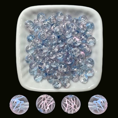 8mm Hand-Drawn Glass Beads Bulk 200pcs Blue Pink Round - color: Blue&Pink 8mm