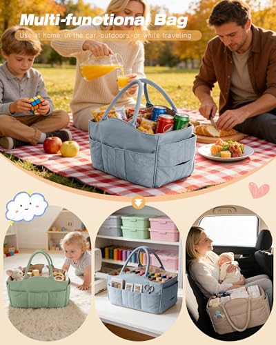 Marscamd Quilted Baby Diaper Caddy with Detachable Divider and Wipes Pocket - color: Green