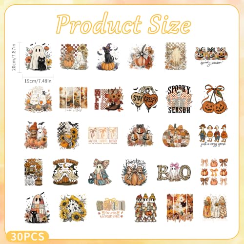 DTF Transfers Ready to Press, 30 Pcs Fall Ghost Iron on Transfers - color: fall ghost046