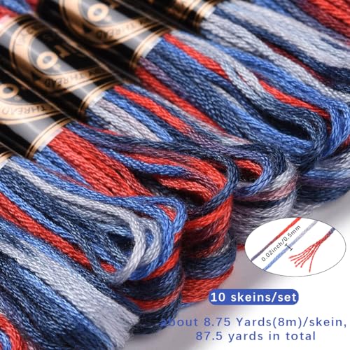 10 Skeins 87.5 Yards 6 Ply Variegated Royal Blue Cross Stitch Floss Segment Embroidery Thread Gradient Friendship Bracelet String Yarn Bulk for Sewing Making Jewelry Needlecraft Knitting - color: Royal Blue