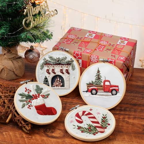 KerrDtbb Christmas Embroidery Kit, DIY Hand Embroidery Kit (A) - style: A