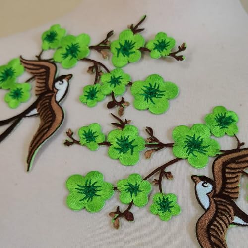 1pair Quince Sakura Flower Embroidery Iron On Applique Patches (Light Green) - color: Light Green