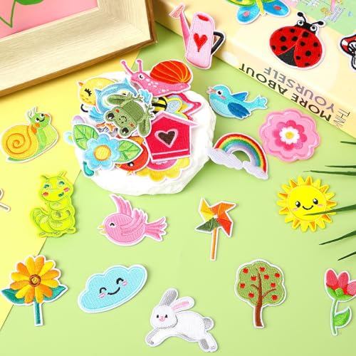 AUGSUN 36Pcs Spring Iron on Patches Garden Embroidered Sew Applique - style: Spring