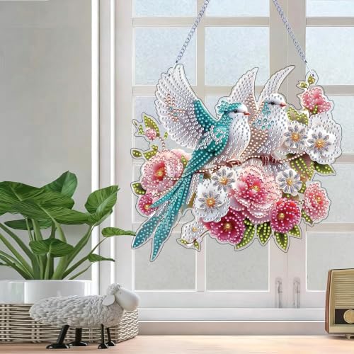 STGLCR Bird Diamond Art Painting Kit, Hanging Double Sided Diamond Art Suncatchers Window Pendants,Diamond Painting Crafts Gift, DIY Special Shaped Gem Wall Ornament for Adults(Bird) - color: Bird