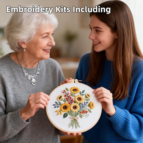 Herdiese Embroidery Kit for Beginners & Adults with Flower Pattern - color: Flower-A