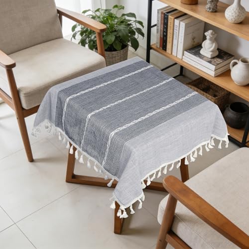 Small Gray Square Tablecloth 24x24 Inch, Cotton Linen Boho Nightstand Cover - color: Grey, size: 24" x 24" (Square)
