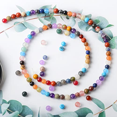 4mm Natural Mixed Materials Gemstones Beads Tiny Spacer Round Loose Beads Jewelry Making KIT with Thread and Needles 600 PCS(24 Natural, 4mm) - color: 24 Natural, size: 4mm