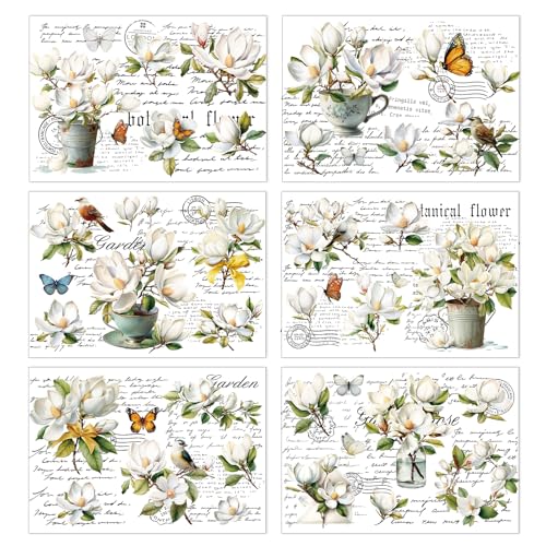 Wxiben 6 Pcs White Magnolia Rub on Transfers for Crafts and Furniture - style: White Magnolia