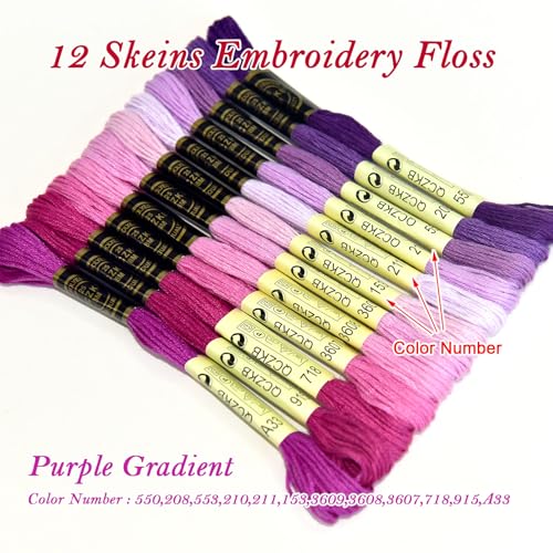 Premium Rainbow Color Embroidery Floss - Cross Stitch Threads - Friendship Bracelets Floss - Crafts Floss - 12 Skeins Per Pack Embroidery Floss,Purple Gradient - color: Purple Gradient