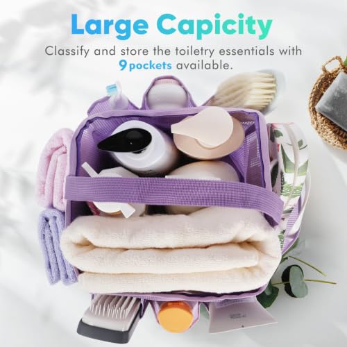 EUDELE 2 Pack Mesh Shower Caddy Portable for College Dorm Room Essentials, Shower Caddy Dorm with 9-Pocket Large Capacity,Shower Bag for Beach,Swimming,Gym All Black+All Pink - color: All Black+All Purple