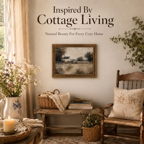Vintage Gold Framed Wall Art - Moody Countryside Landscape Oil Painting Antique Farmhouse Cottage Wall Decor Ornate Framed Canvas for Living Room, Office & Entryway Rustic Pastoral Art 9x11in - color: garden, size: 11"L x 9"W
