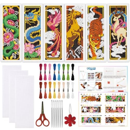 ORIGACH 6 Pack Mythical Dragon & Phoenix Cross Stitch Kit - style: Chinese Mythical Creatures