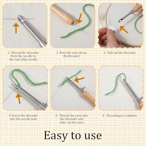 Oruola 5pcs Punch Needles, Lavor Punch Needle Set for Beginner DIY Craft Floss Cross Stitching Embroidery Tools,2.5/3.5/5mm Metal Tubes Wooden Punch Needle Tool and Punch Needle Threader
