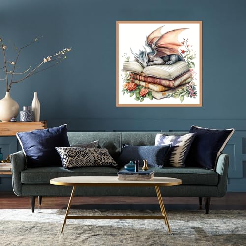 TCDZMYGS Stamped Cross Stitch Kits for Beginners-Book Dragon,14x14in - color: cross stitch-dragon