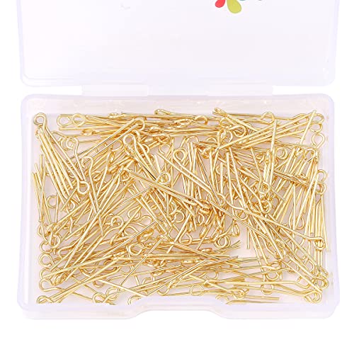 BEADIA 14K Gold Plated Open Eye Pins Non Tarnish 20mm 200pcs for Jewelry Making Findings - color: Open Eye Pins 14k Gold, size: 20x0.7mm