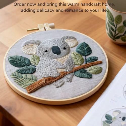 HCANPER Cute Koala Embroidery Starter Kit,DIY Needle Punch Kit, Punch Needle Kits for Beginners,Include Pre-Printed Fabric,Tools,Embroidery Hoop,Threads. (Well-Behaved) - color: Well-behaved