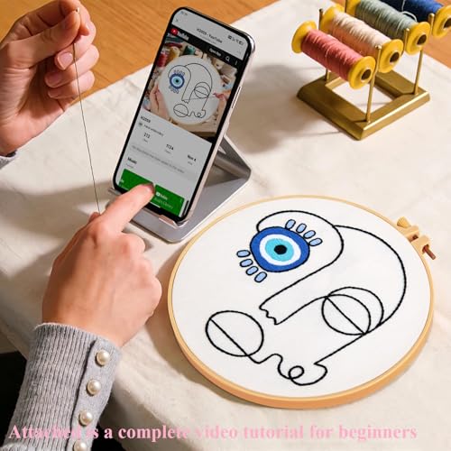 Beginner Embroidery Starter Kits, Abstract Embroidery Kits for Beginners Adults, Stamped Cross Stitch Kits for Beginners Adults Craft Kits for Women, Entire Set of Embroidery Supplies & Video Tutorial - color: H2075