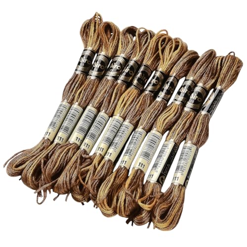10 Skeins Brown Variegated Embroidery Floss Thread for Sewing - color: Brown