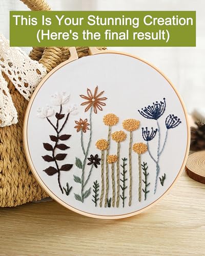 Santune 3 Sets Embroidery Kit,Cross Stitch Kits for Beginners,Needlepoint Kits for Adults with Easy Floral Pattern Hand Crafts,Hoop,Needle,Mothers Day Gifts - color: Flower Series