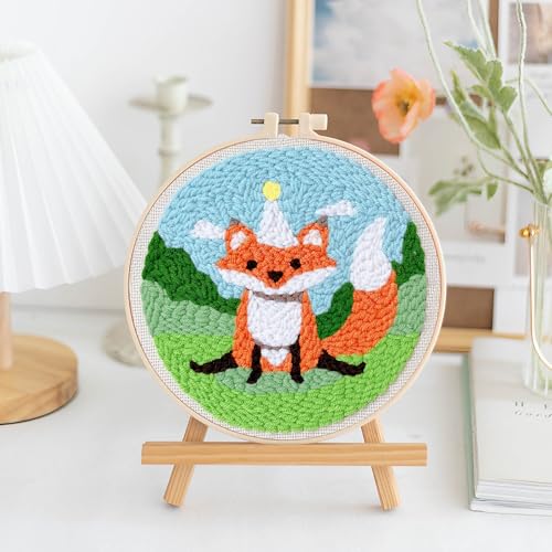 LACHLAND Punch Needle Kit Beginners, Landscape Stitching Kit for Adults&Teens DIY Embroidery Starter Craft with Yarn Needle Tool Easy Hobby Home Decor Gifts for Craft Lover (Fox) - color: Fox