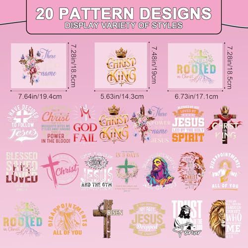 Rngmsi Dtf Transfers Ready to Press - 20 Pcs Christian Iron on Patches for T-Shirts, Bible Verse Iron on Stickers, Religious Heat Transfer Vinyl Decals for DIY Fabric Clothes Decor - style: Christian