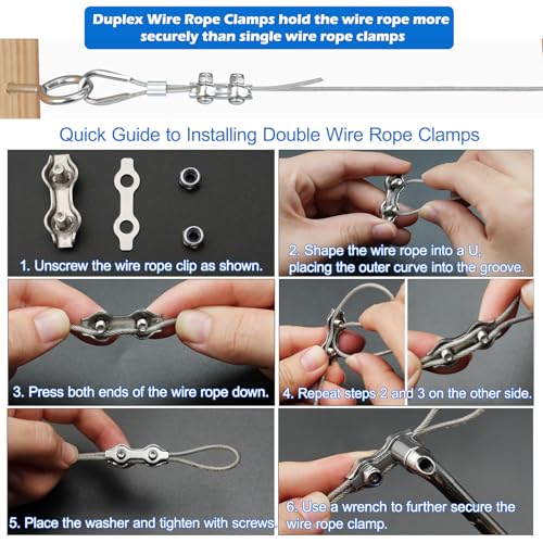 TooTaci 1/16 Wire Rope Kit, 50ft Vinyl Coated 304 Stainless Steel Cable - style: 50ft 1/16" Wire Rope with Clamps