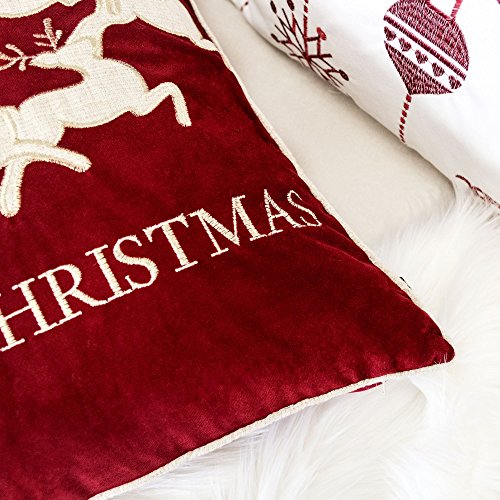 Embroidery Red Velvet Throw Pillow Cover, Merry Christmas Series Santa Claus Sledge Luxury Soft Fuzzy Cozy Warm Slik Gift Square Couch Cushion Pillow Case 20 x 20 Inch, Cover Only - color: U7-santa Sledge