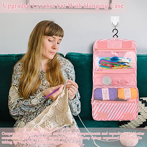 Coopay 63 Pcs Crochet Kit for Beginners, All-in-One Crochet Starter Kits - color: Pink Stripes