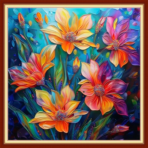 Funxvoot Stamped Cross Stitch Kits for Beginners or Adults Embroidery Starter Patterns | DIY Printed Cross Stitch Kits Needlepoint for Adults 11CT-Colorful Floral Scenery 18x18 inch - color: color03