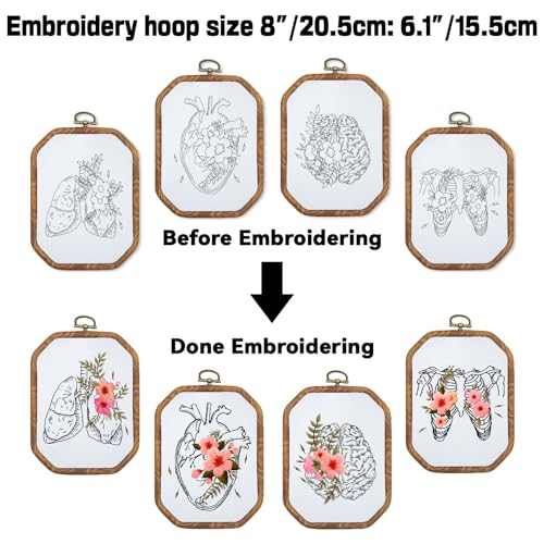 ORIGACH 4 Set DIY Organ & Flowers Embroidery Kit for Beginners Adults - style: Human Organ with Flowers