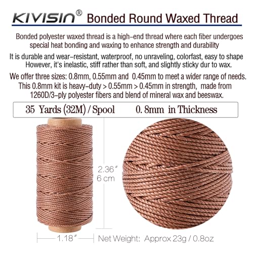 12 Classic Colors Round Waxed Thread, 0.8mm 35Yards Spool Polyester Wax Coated Cord Heavy Duty String for Leather Sewing, Stitching, Bookbinding, Upholstery Repairing and Micro Braiding - color: Neutral Colors, size: 0.8mm Strong