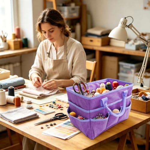 Art Supply Organizer Bag,Craft Organizer Tote Bag for Art Supplies - color: Purple