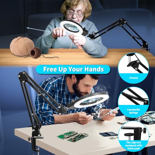 KIRKAS 12X 30X Magnifying Glass with Light and Stand, Overhead Knob 2 in 1 - size: 12X 30X 9.06 INCH Base & Clamp