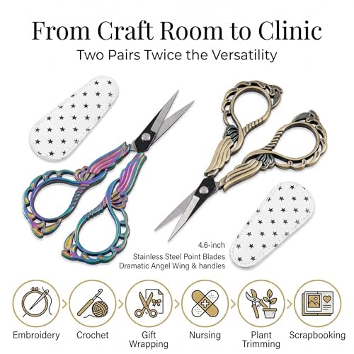 2-Pack Embroidery Scissors Kit with Covers - Cute Cut-Out Design Handles, Sharp Tips for Precise Cutting - Ideal for Craft, Sewing, and More - color: Blue+gold