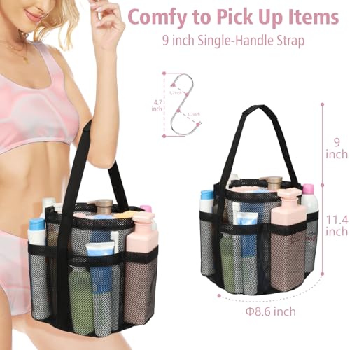 Mesh Shower Caddy Portable - 7 Pockets Large Shower Bag for Dorm, Camping - color: 1 Pack Black, size: L (Round Dorm Caddy)